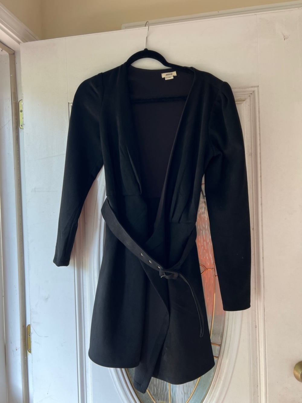 Black Long Sleeve Wrap Dress with Belt